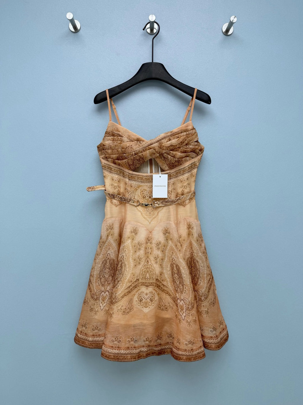 Paisley Print Belted Mini Dress - Taupe Paisley - View 10