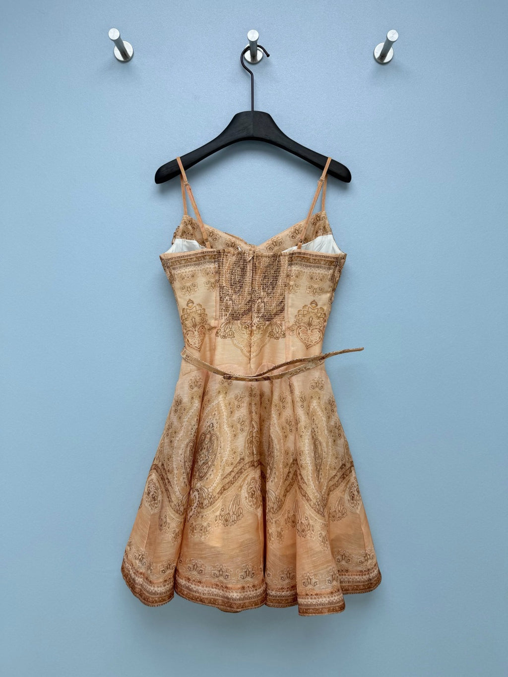 Paisley Print Belted Mini Dress - Taupe Paisley - View 17