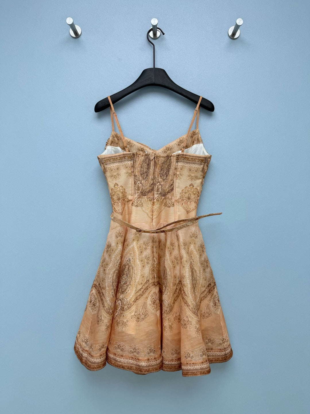 Paisley Print Belted Mini Dress - Taupe Paisley - View 17