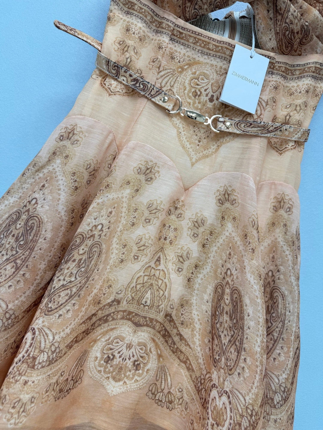 Paisley Print Belted Mini Dress - Taupe Paisley - View 15