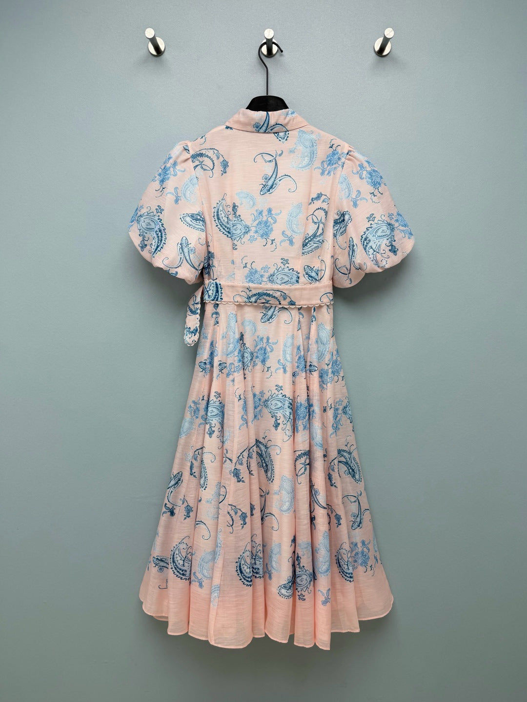 Paisley Print Belted Shirt Dress - Blush Pink - View 9