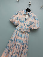 Paisley Print Belted Shirt Dress - Blush Pink - View 5