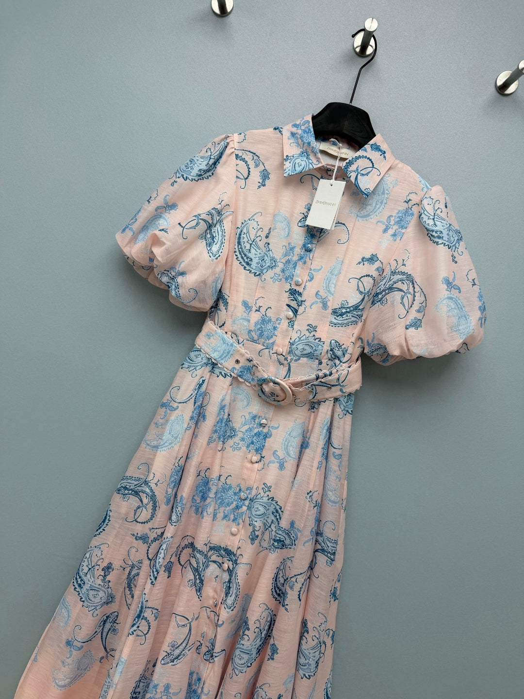 Paisley Print Belted Shirt Dress - Blush Pink - View 5
