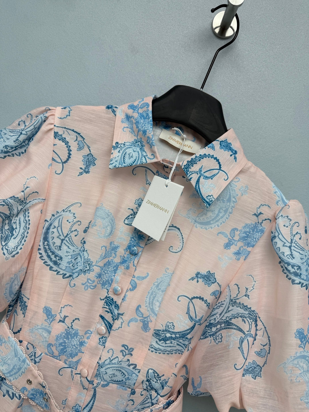 Paisley Print Belted Shirt Dress - Blush Pink - View 3
