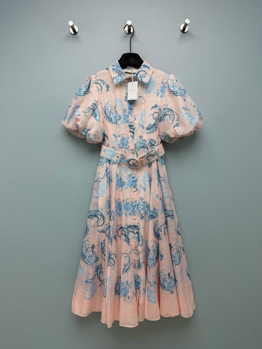 Paisley Print Belted Shirt Dress - Blush Pink - View 1