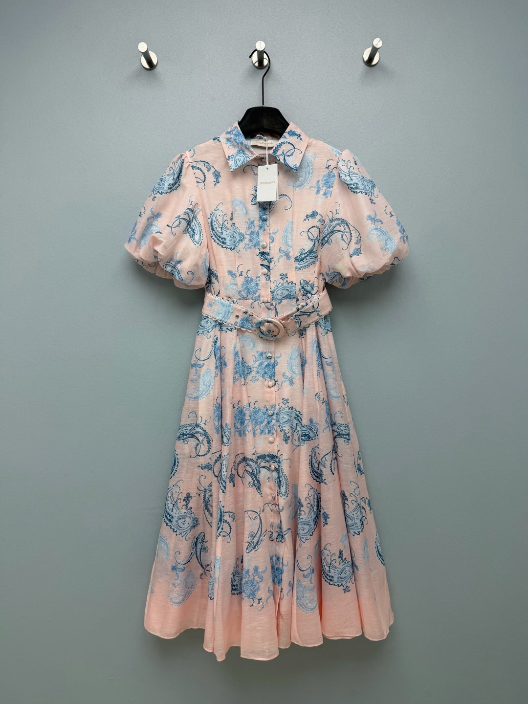 Paisley Print Belted Shirt Dress - Blush Pink - View 1