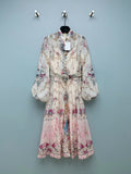 Peacock Print High-Neck Maxi Dress - Ivory Pink - View 1