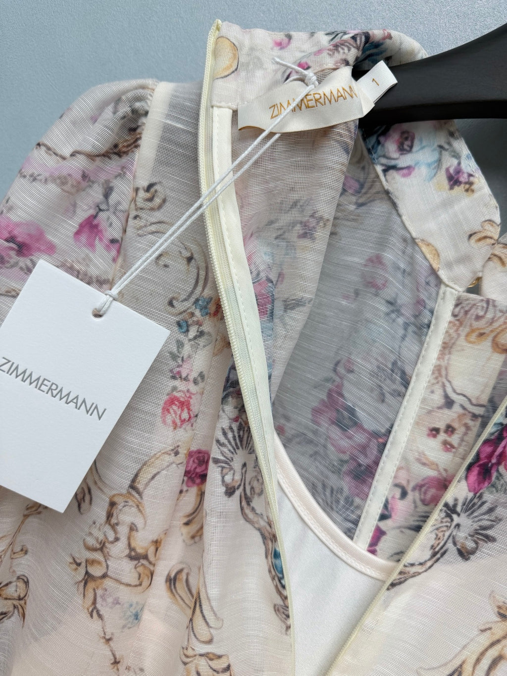 Peacock Print High-Neck Maxi Dress - Ivory Pink - View 9