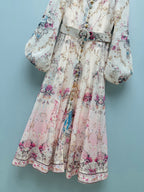 Peacock Print High-Neck Maxi Dress - Ivory Pink - View 5