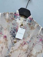Peacock Print High-Neck Maxi Dress - Ivory Pink - View 2