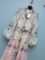 Peacock Print High-Neck Maxi Dress - Ivory Pink - View 4