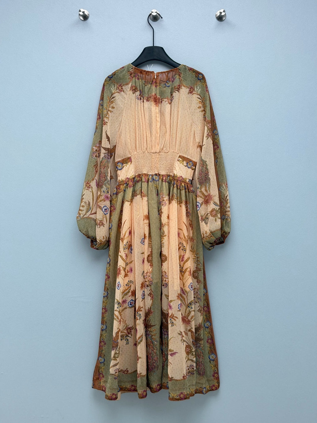 Bohemian Peacock Print Midi Dress - Olive Multicolor - View 8