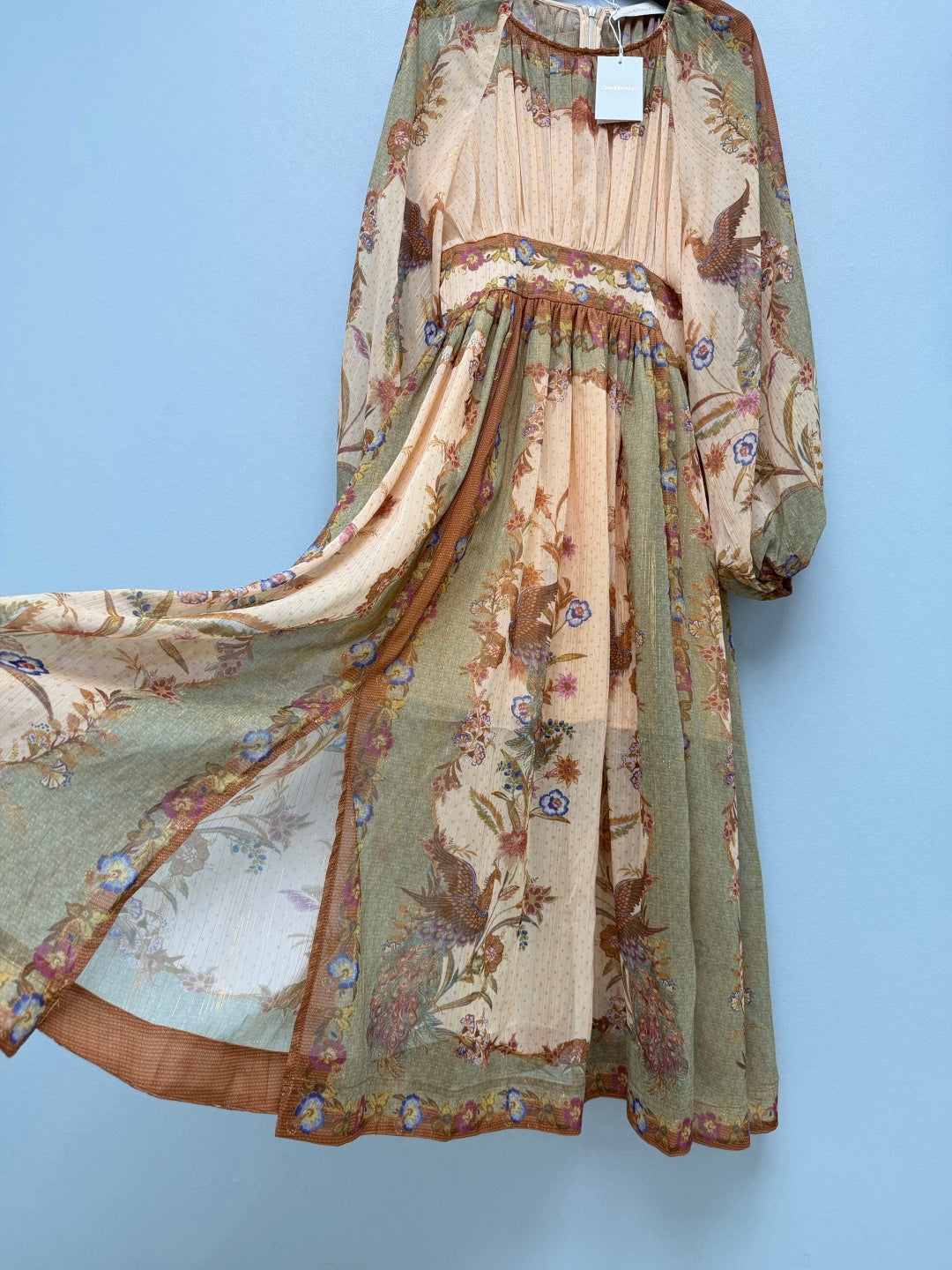 Bohemian Peacock Print Midi Dress - Olive Multicolor - View 6