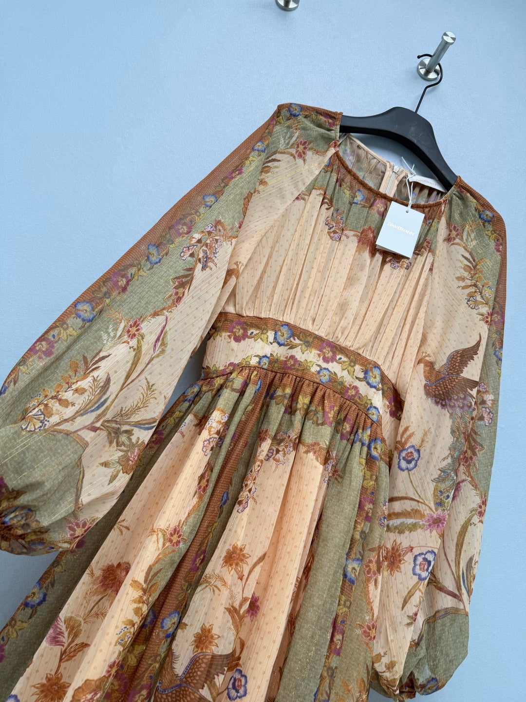 Bohemian Peacock Print Midi Dress - Olive Multicolor - View 4