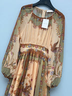 Bohemian Peacock Print Midi Dress - Olive Multicolor - View 3