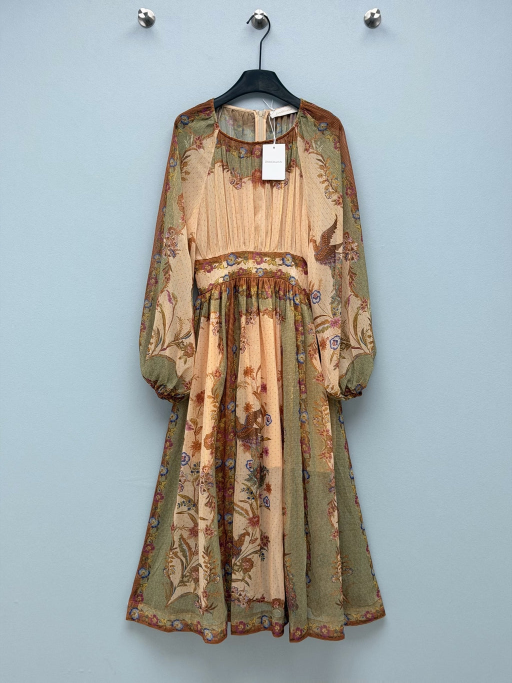 Bohemian Peacock Print Midi Dress - Olive Multicolor - View 1