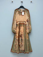 Bohemian Peacock Print Midi Dress - Olive Multicolor - View 1