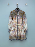 Paisley Print High-Neck Mini Dress - Blue Multicolor - View 1