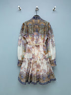 Paisley Print High-Neck Mini Dress - Blue Multicolor - View 9