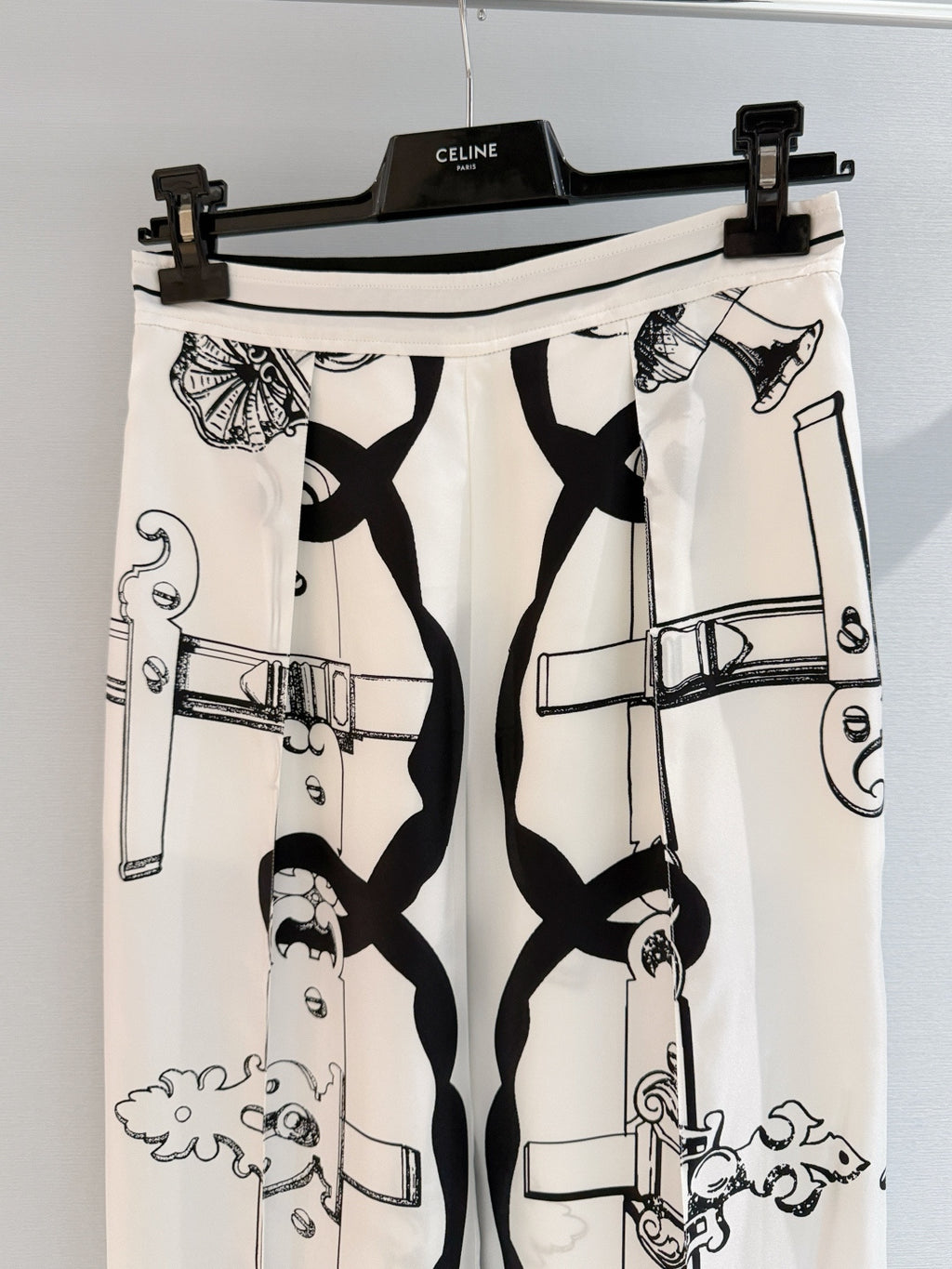 Chain Print Silk Wide-Leg Trousers - View 3