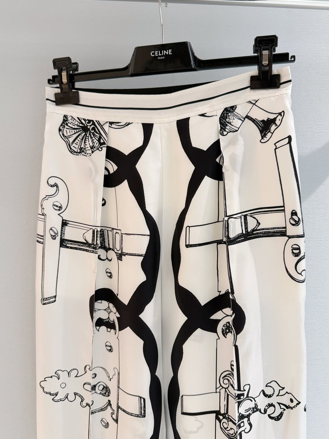 Chain Print Silk Wide-Leg Trousers - View 3