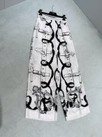 Chain Print Silk Wide-Leg Trousers - View 7