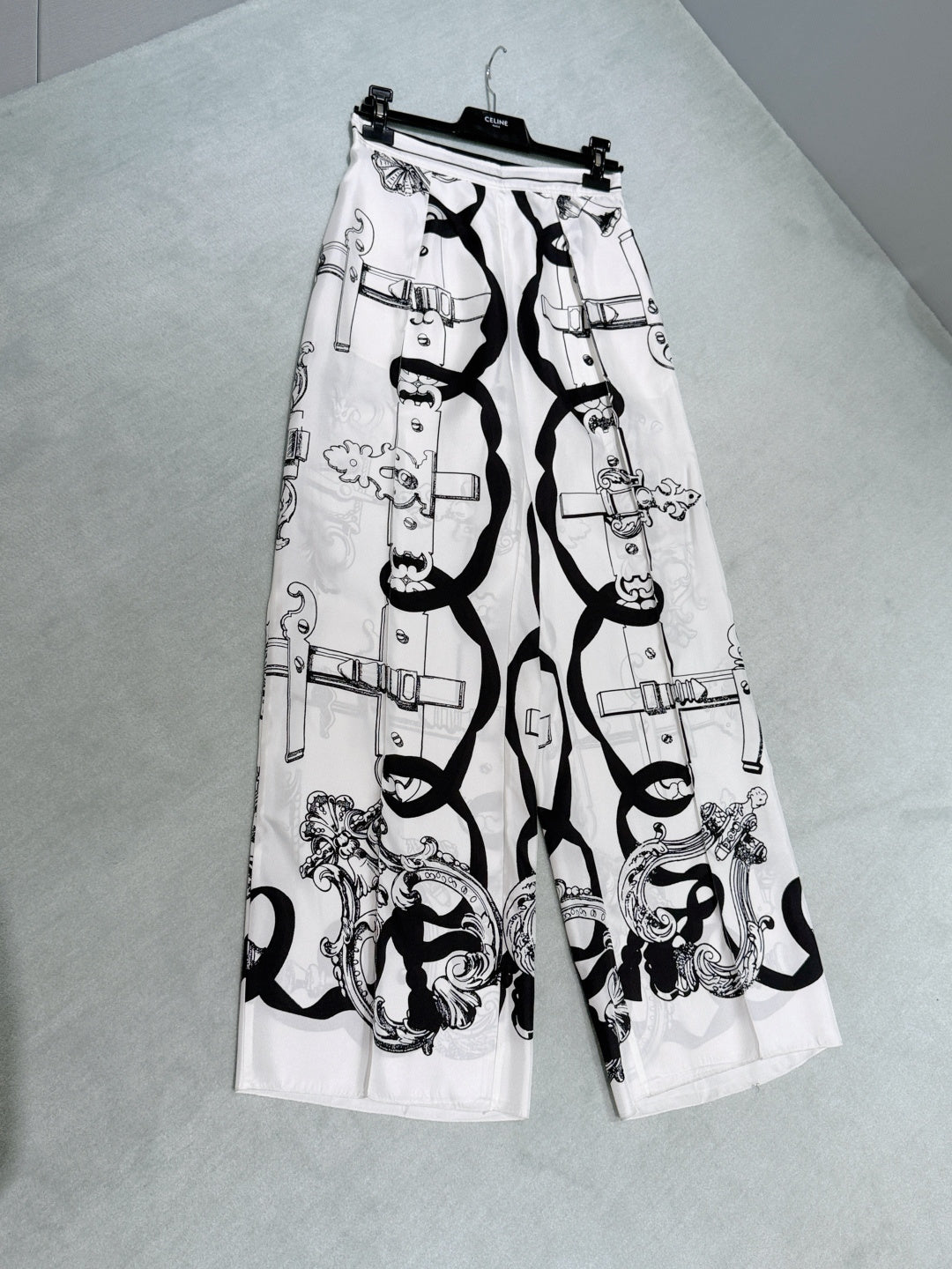 Chain Print Silk Wide-Leg Trousers - View 7