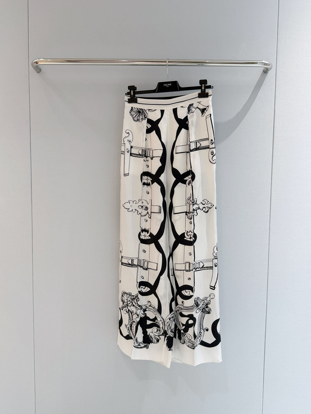Chain Print Silk Wide-Leg Trousers - View 1