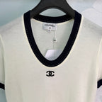 V-Neck Contrast-Trim Knit Top - View 4