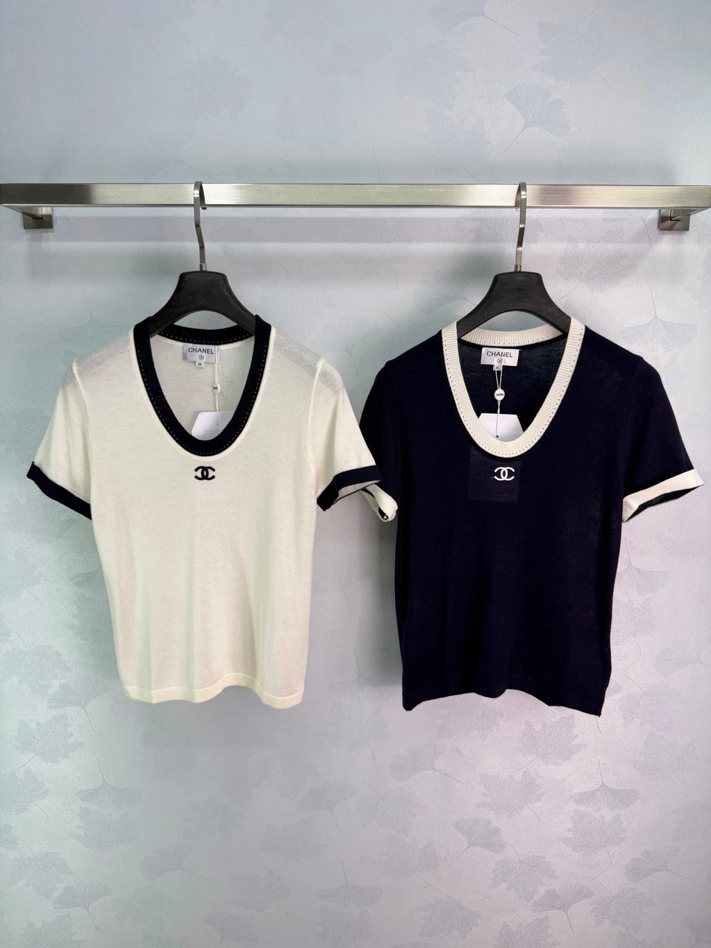 V-Neck Contrast-Trim Knit Top - View 1