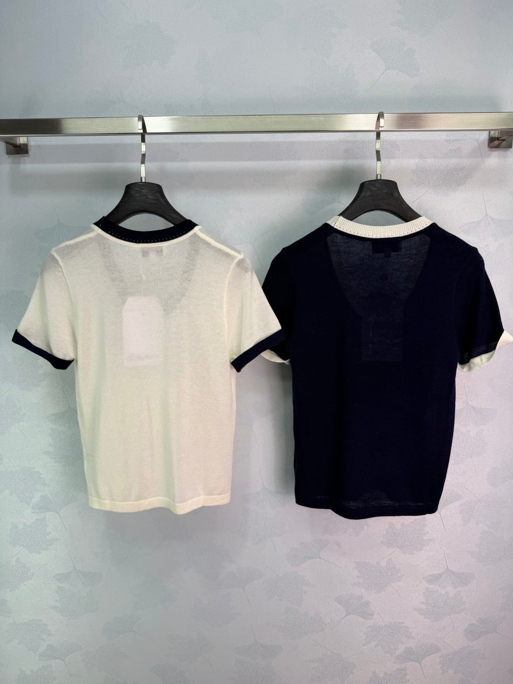 V-Neck Contrast-Trim Knit Top - View 9