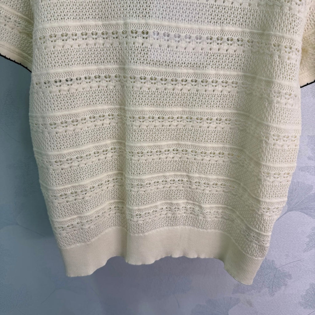Pointelle Knit Short-Sleeve Top - View 6