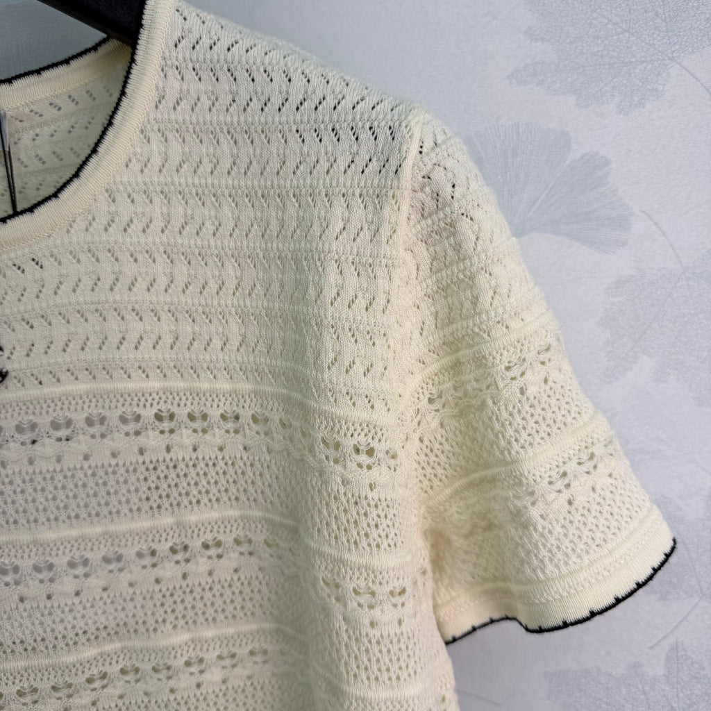Pointelle Knit Short-Sleeve Top - View 3