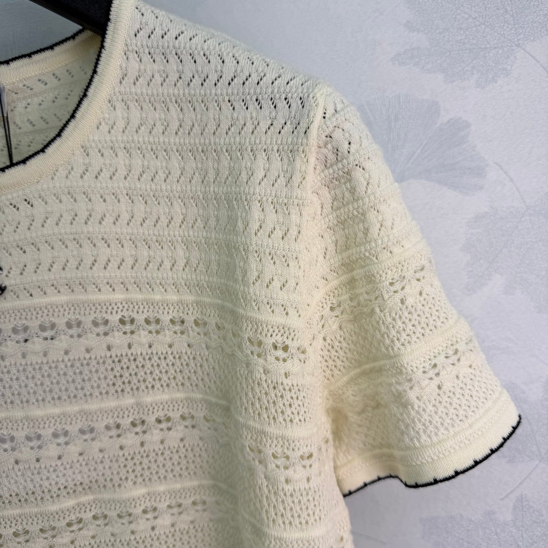 Pointelle Knit Short-Sleeve Top - View 3