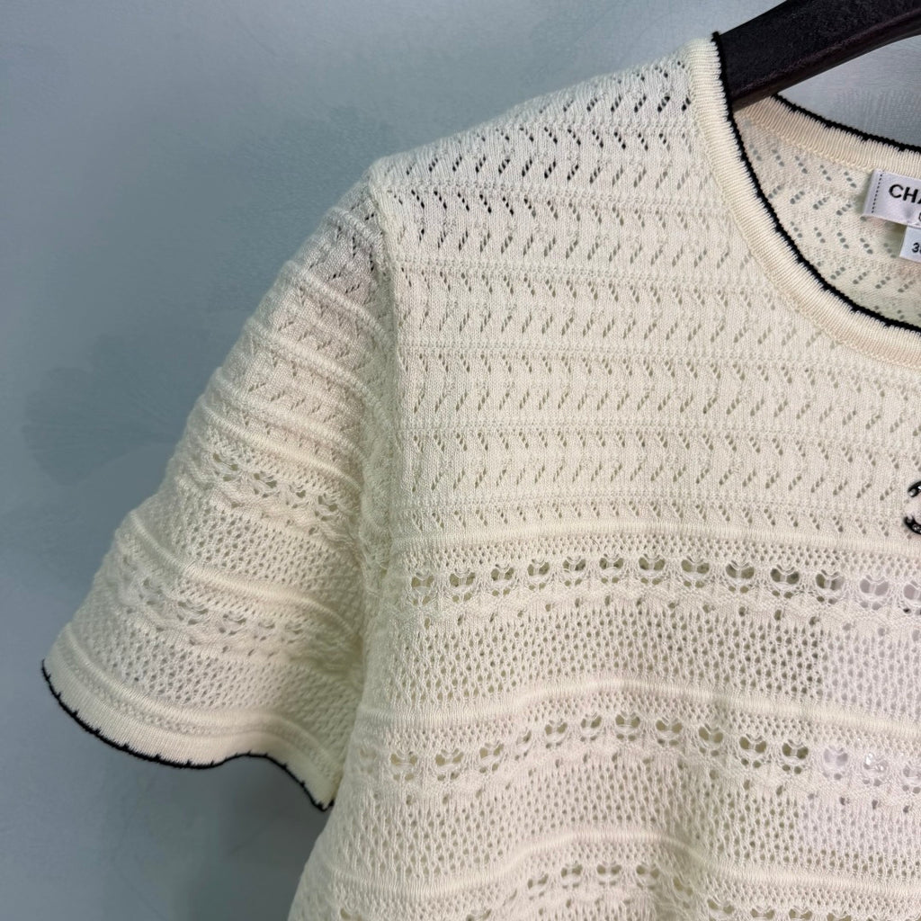 Pointelle Knit Short-Sleeve Top - View 4