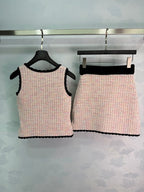 Contrast-Trim Knit Top And Skirt Set - View 9