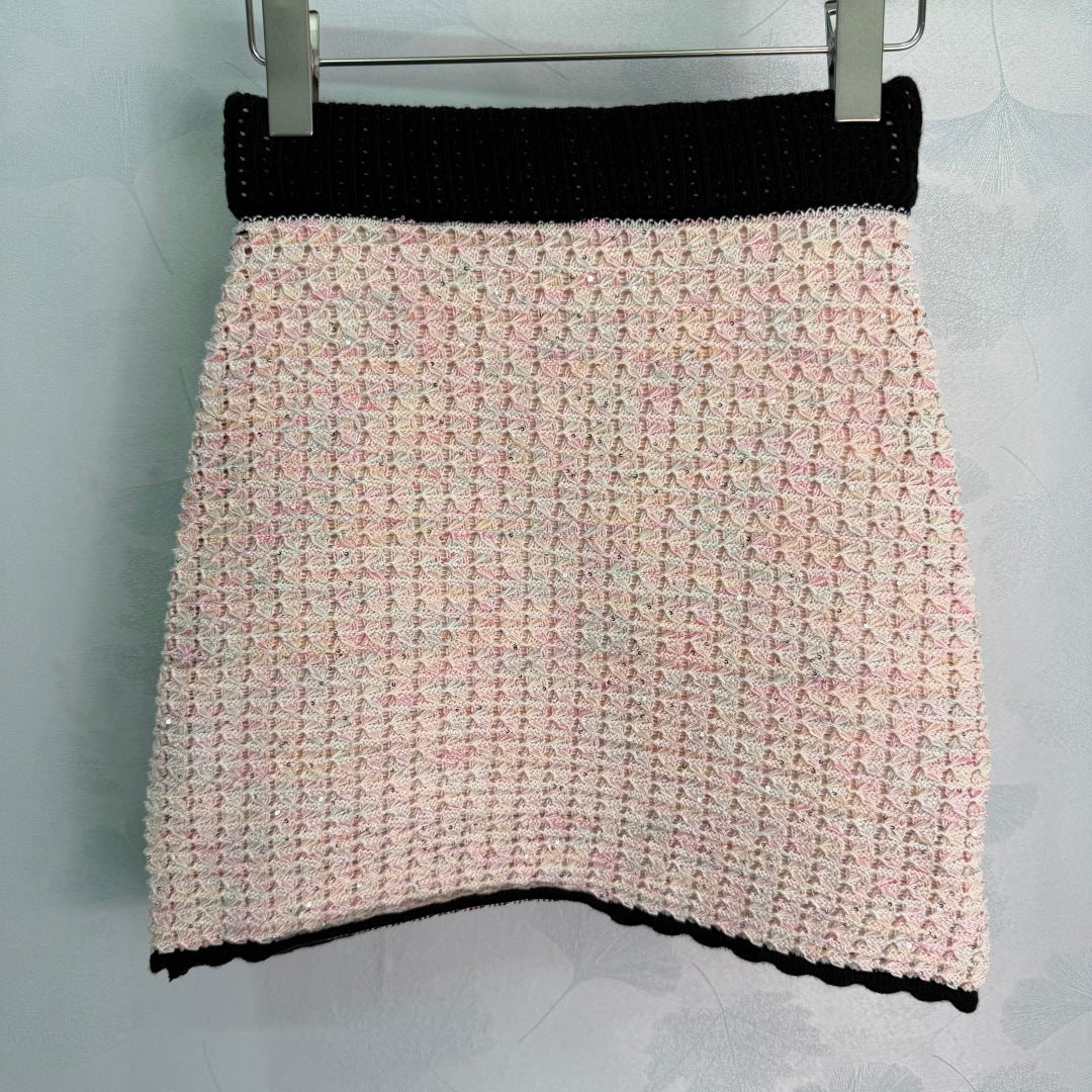 Contrast-Trim Knit Top And Skirt Set - View 7
