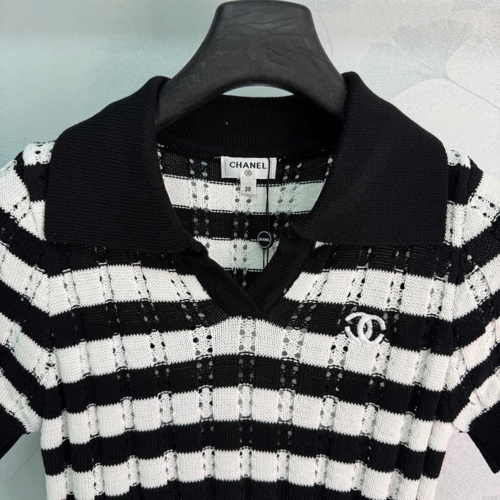 Striped Knit Polo Shirt - View 2