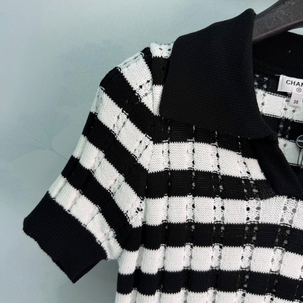 Striped Knit Polo Shirt - View 4
