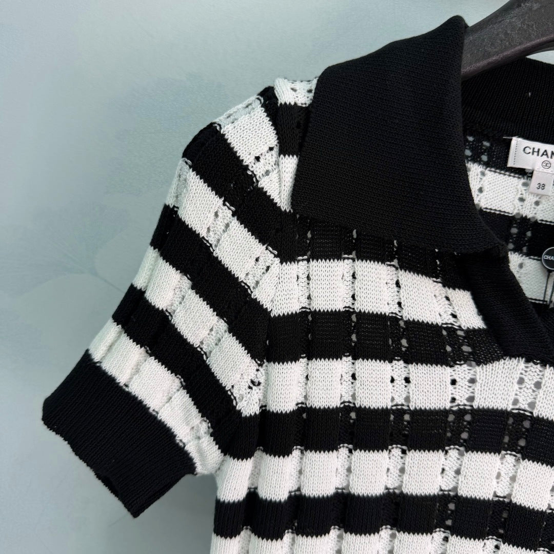 Striped Knit Polo Shirt - View 4