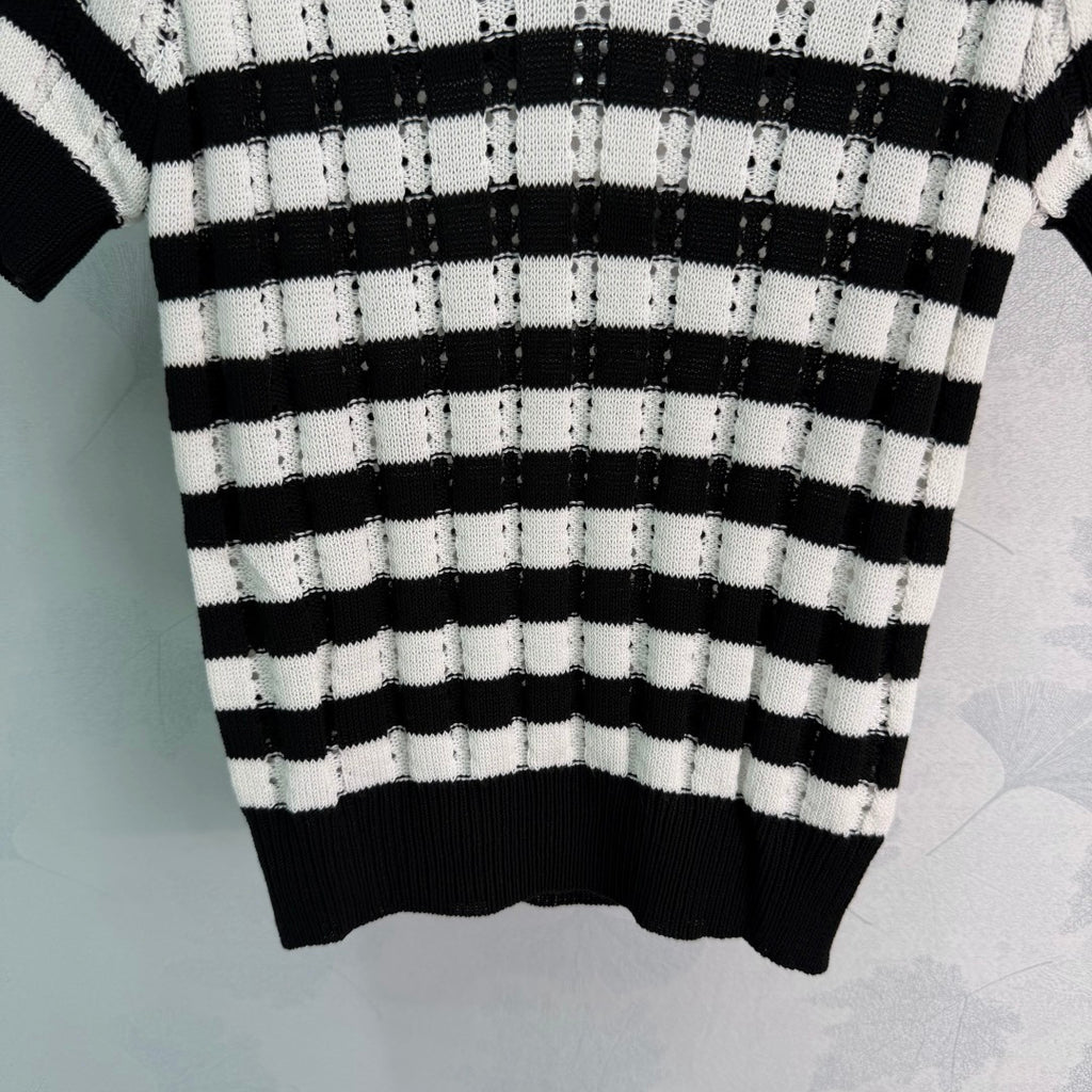 Striped Knit Polo Shirt - View 6