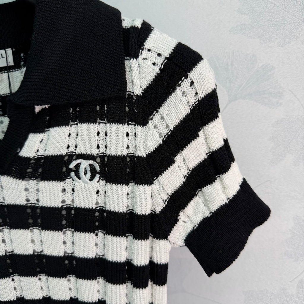 Striped Knit Polo Shirt - View 3
