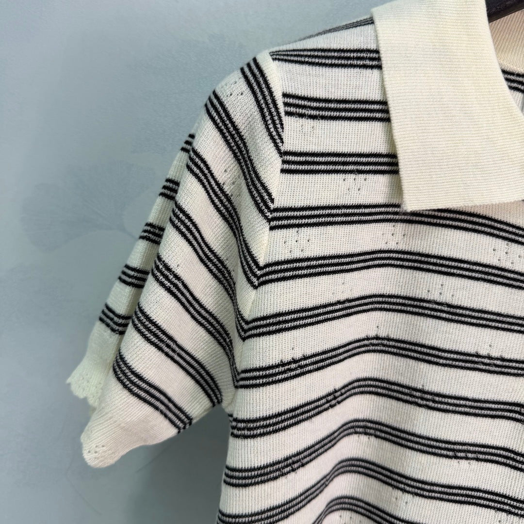 Striped Short-Sleeve Knit Polo - View 5