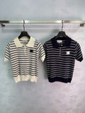 Striped Short-Sleeve Knit Polo - View 1