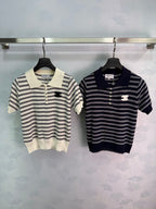 Striped Short-Sleeve Knit Polo - View 1