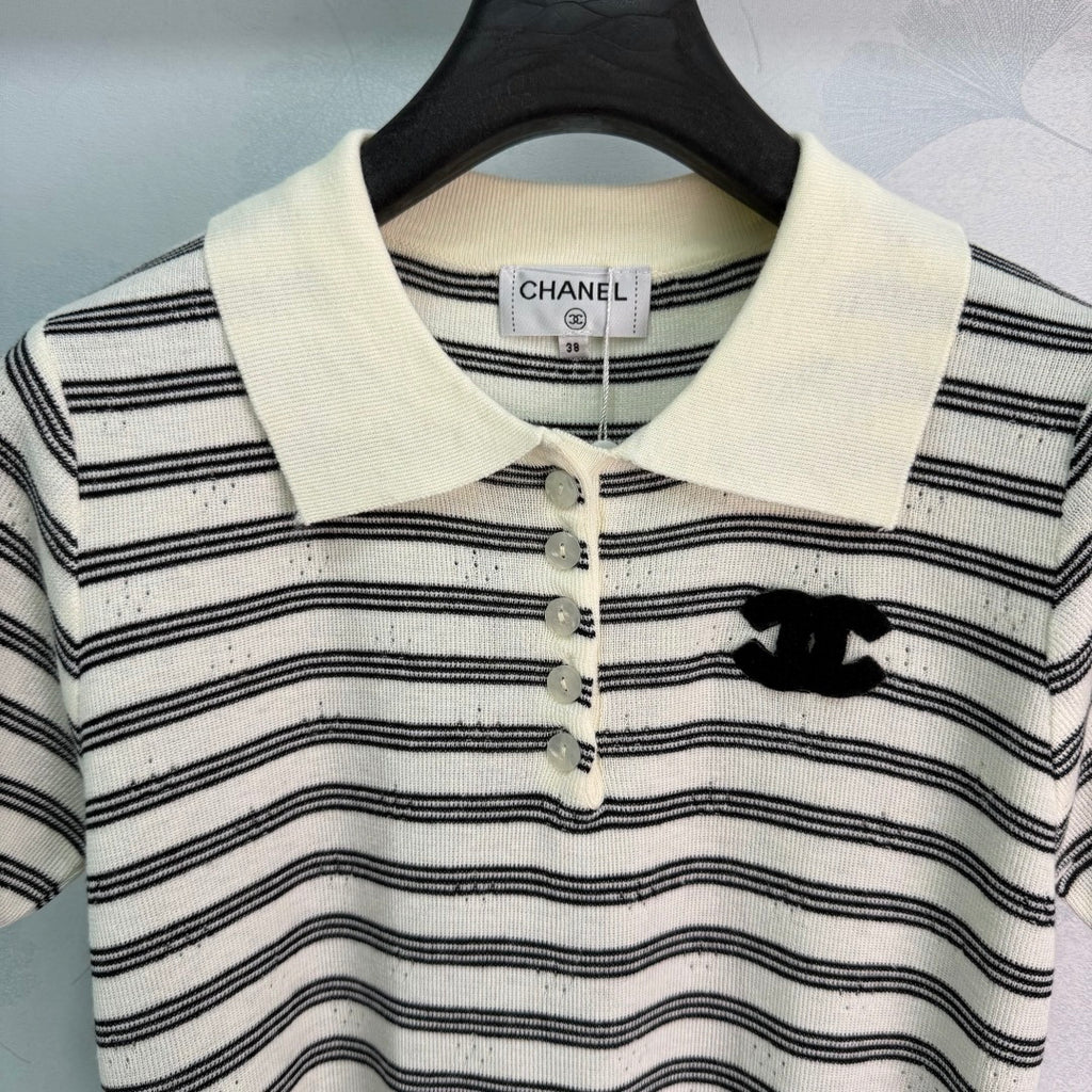Striped Short-Sleeve Knit Polo - View 4