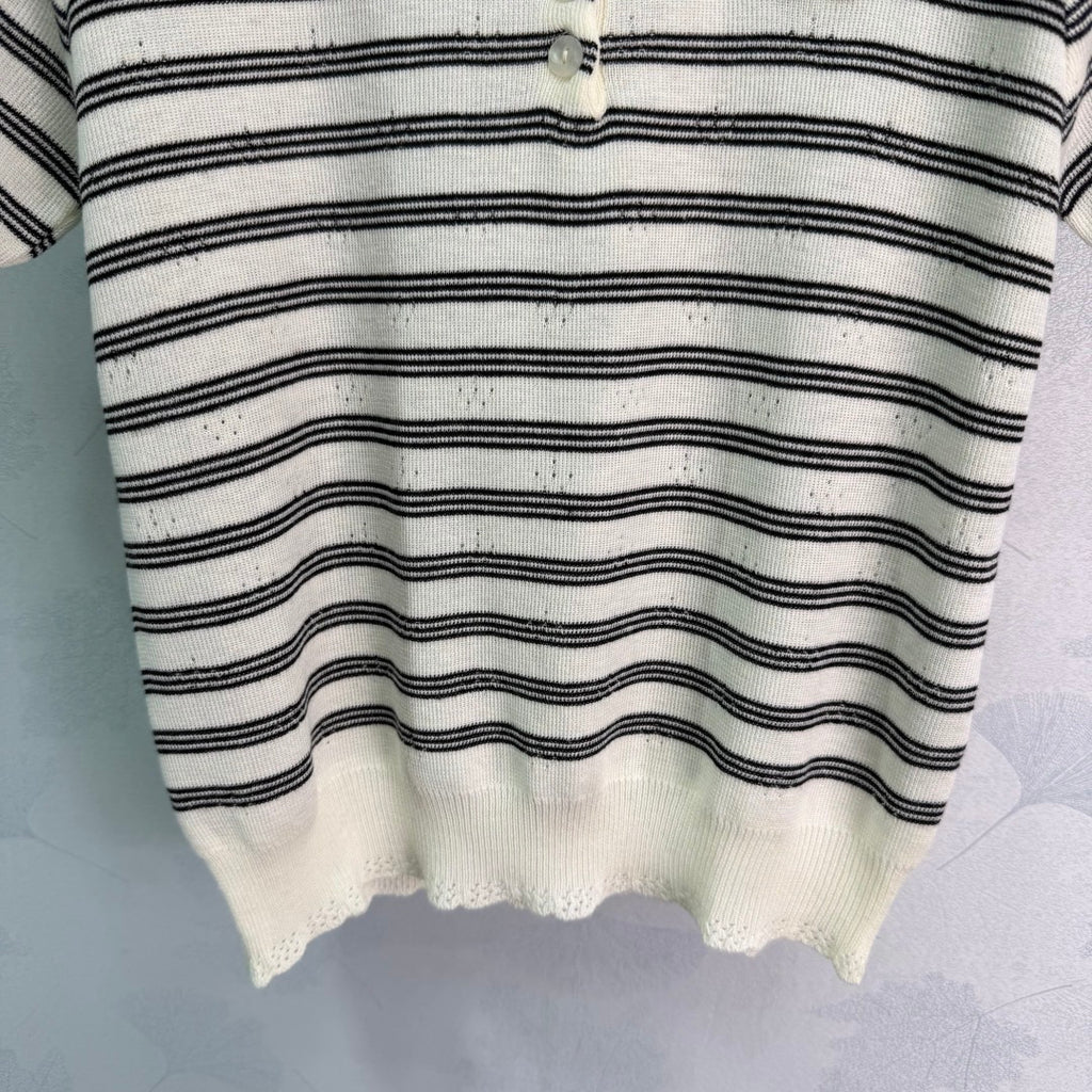 Striped Short-Sleeve Knit Polo - View 7