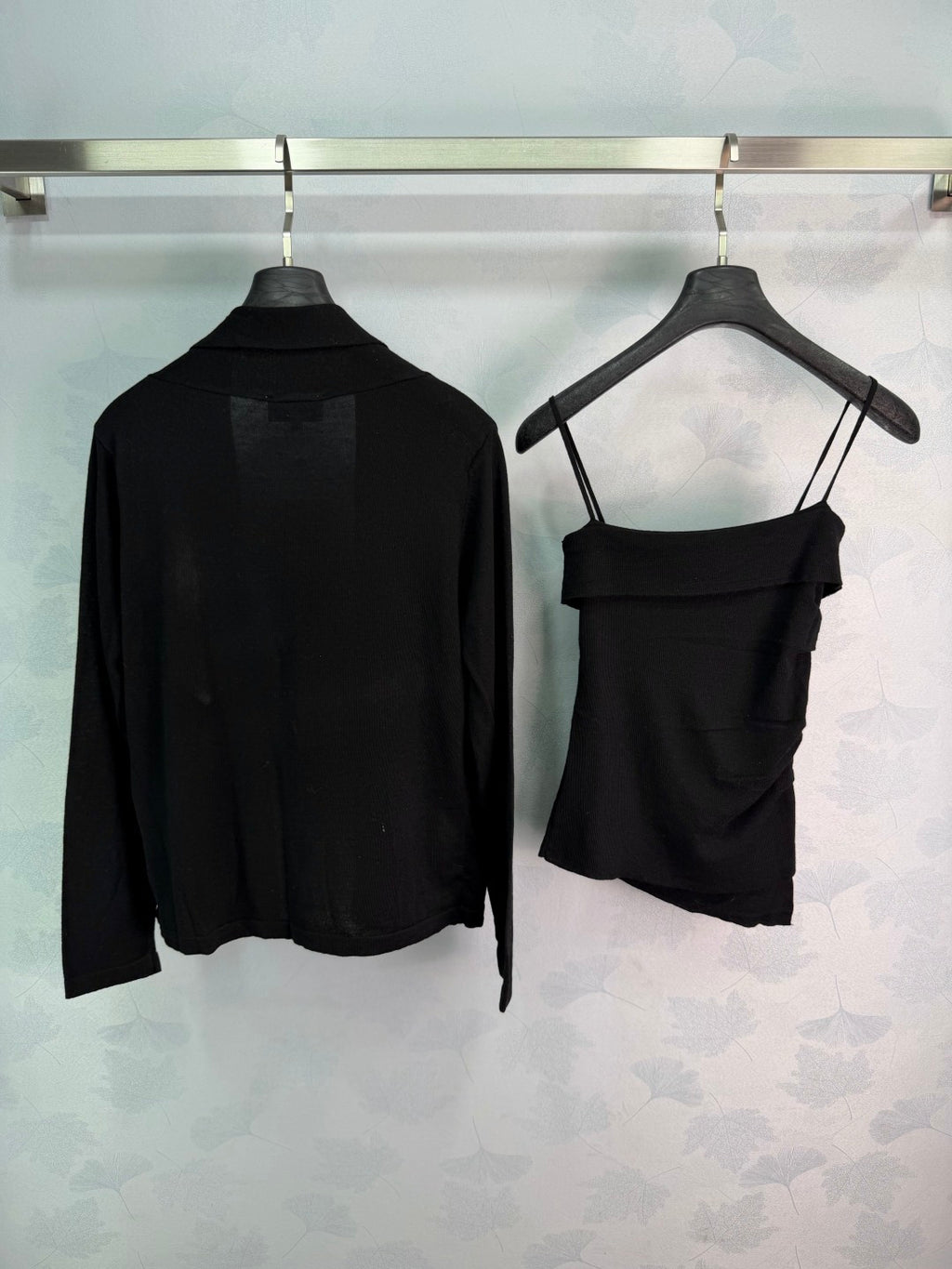 Knit Cardigan And Skirt Three-Piece Set - Black - View 9