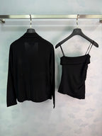 Knit Cardigan And Skirt Three-Piece Set - Black - View 9