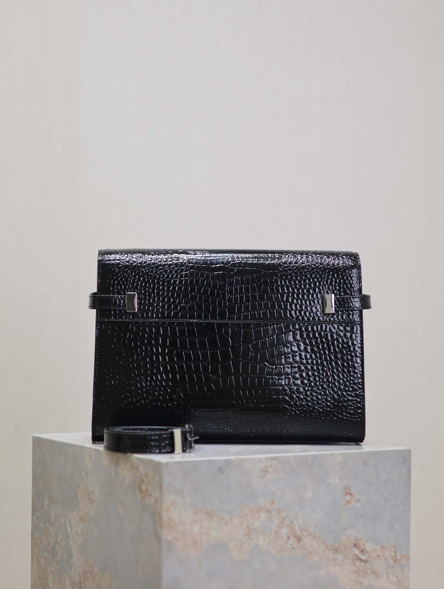 Crocodile-Embossed Leather Chain Bag